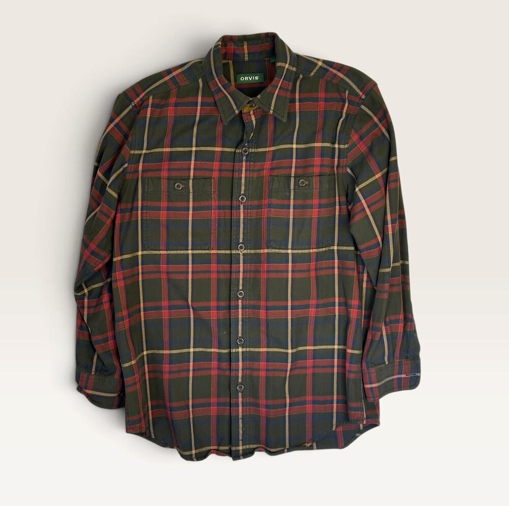Orvis Perfect Flannel Men's Medium Plaid 100% Cotton Button-Down Shirt